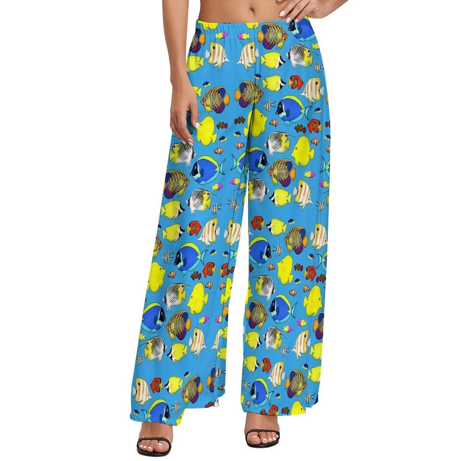 

Cute Sea Fish Pants Colorful Reef Fish Korean Fashion Straight Wide Pants High Waist Office Trousers Big Size 5XL 6XL