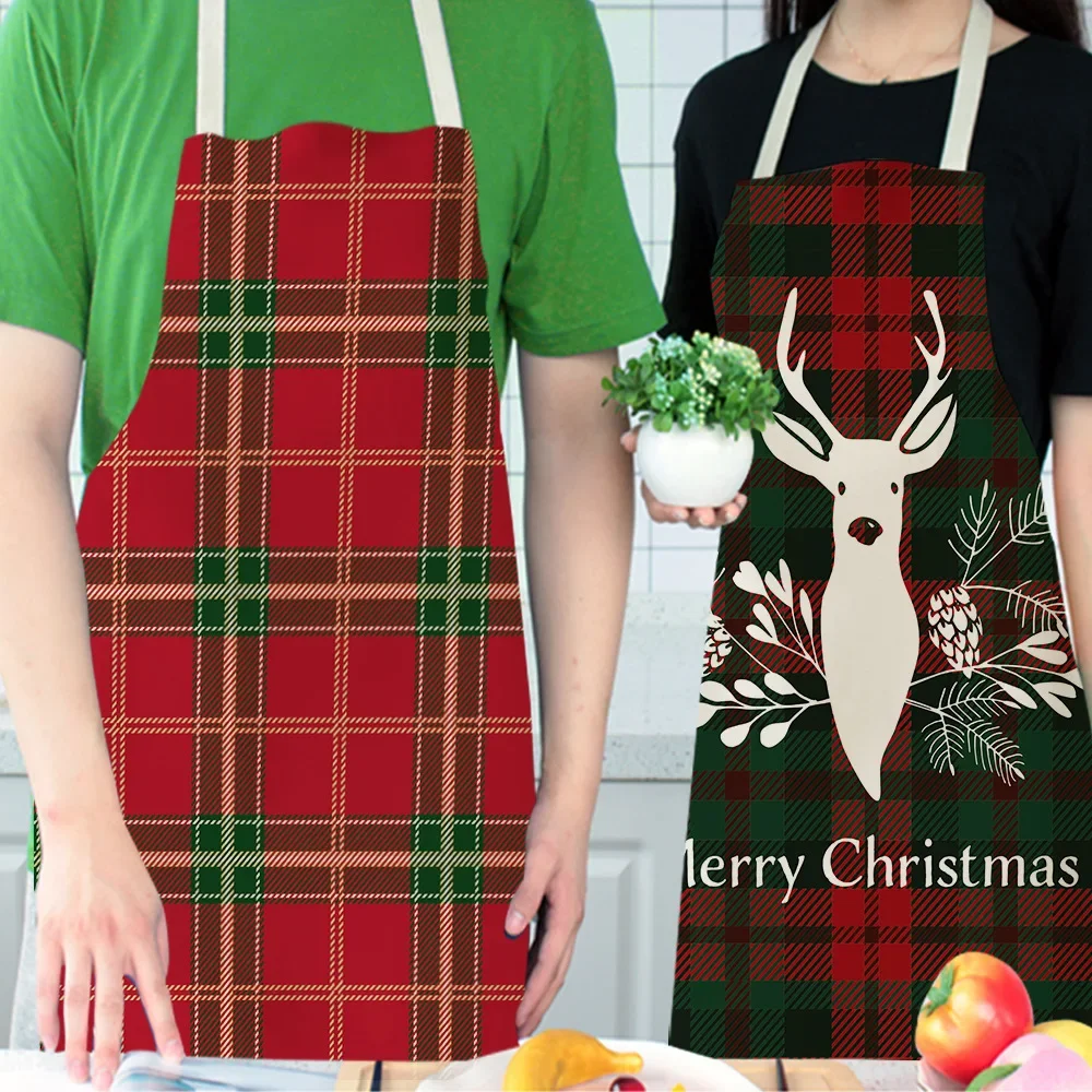 Santa Claus Christmas Grid Aprons Christmas Aprons Printing Home Kitchen Baking Cooking Christmas Party Decorations