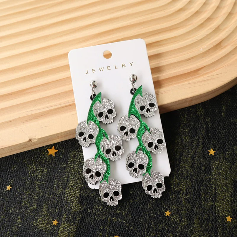 2024 Cute Cartoon Mushroom Ghost Halloween Earrings For Women Hallowmas One Eyed Evil BOO Guillotine Skull Acrylic Drop Earring