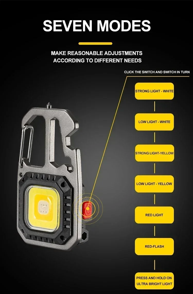 

Work Light Mini LED COB Keychain USB Rechargeable Pocket Flashlight Outdoor Camping Fish Torch with Window Hammer Bottle