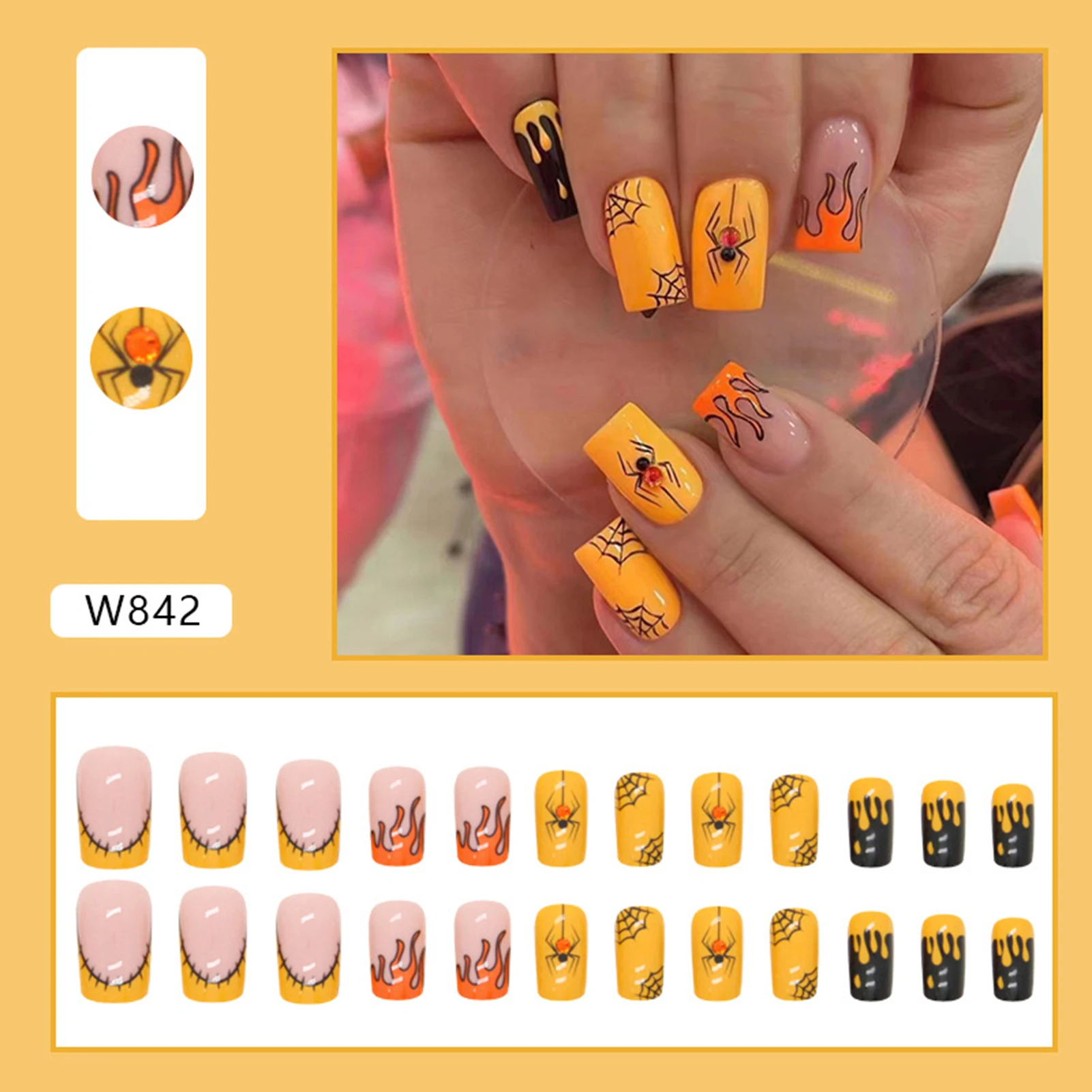 Halloween Black Yellow Press-on Nail Full Coverage Manicure Nail Art False Nail for Hand Decoration Nail Art