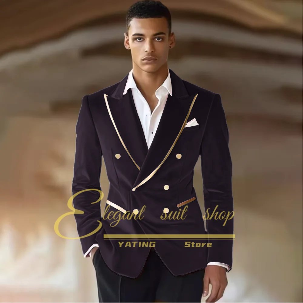 Fashion  Suits For Men Formal Groom Tuxedos Double Breasted Best Man Blazer Lapel Slim Fit Wedding Suits