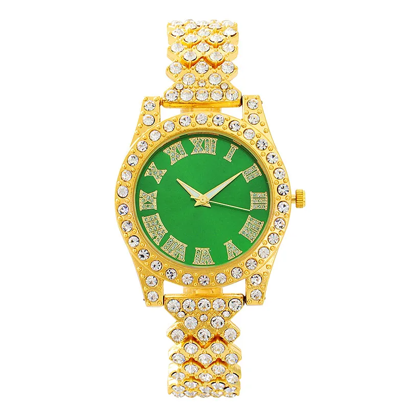 Iced Out Watch for Women Luxury Simple Fashion Round Dial Green Female Bracelet Diamound Crystal Wristwatches Ladies Gifts Colok