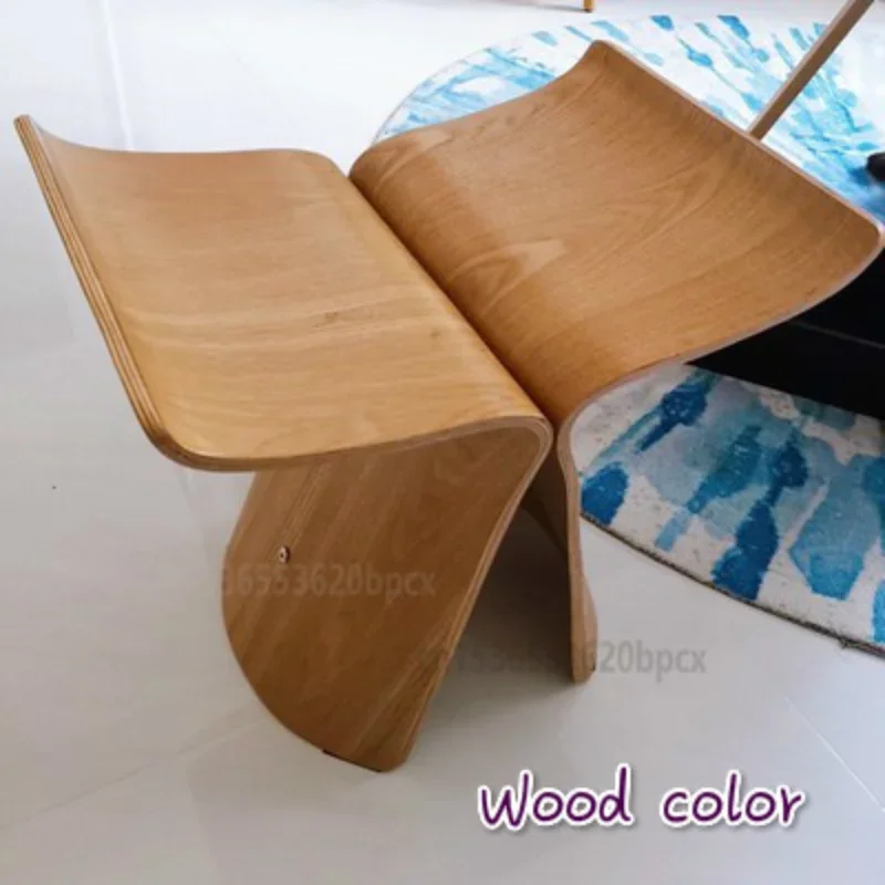 Taburete de mariposa de madera maciza, Banco de zapatos curvo de nogal para asientos elegantes en la sala de estar europea, reposapiés decorativo