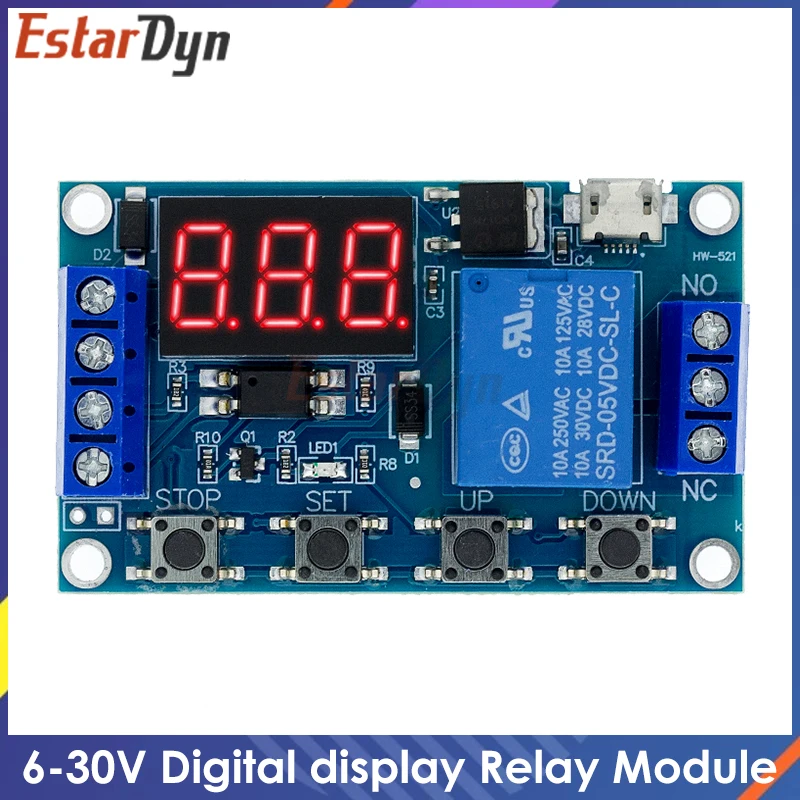 6-30V Relay Module Switch Trigger Time Delay Circuit Timer Cycle Adjustable Trigger OFF / ON Switch Timing Cycle for Arduino