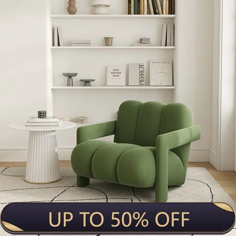 Modern Nordic Accent Chair Designer Single Lounge Chair Soft Velvet Upholstery Minimalist Armchair Living Room Bedroom Balcony