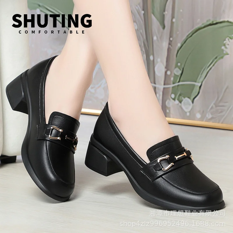 Spring Autumn Ladies Pumps Shallow Shoes Crystal Comfortable Thick Sole Loafers Fashion Breathable Single Shoe Classic