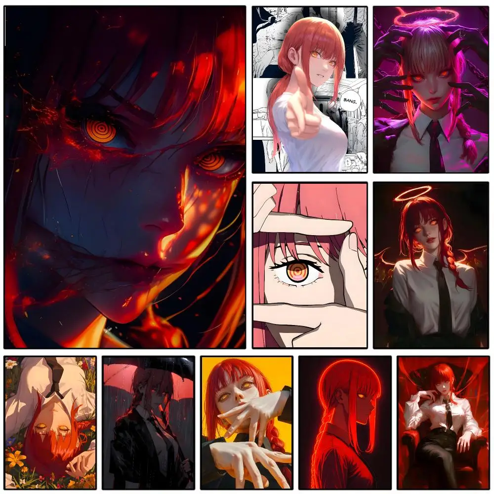 Anime M-Makima Chainsaw Man Poster Self-adhesive Art Waterproof Paper Sticker Coffee House Wall Decor