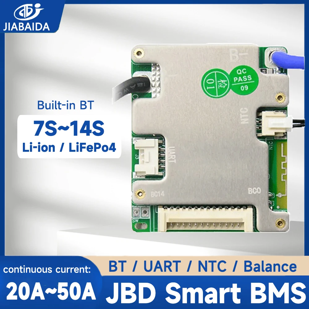 

JBD BMS 7S-14S 8S 24V 10S 12S 13S LiFePo4 Литий-ионный аккумулятор 20A-50A Непрерывный ток заряд разрядки JIABAIDA Smart BMS