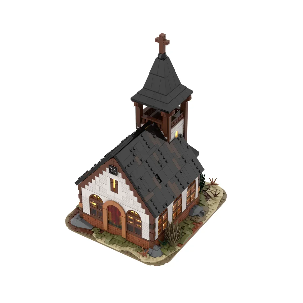 MOC Classic Medieval Western Desert Architecture Church Model Building Blocks Creative Street View Church Castle Bricks kids Toy