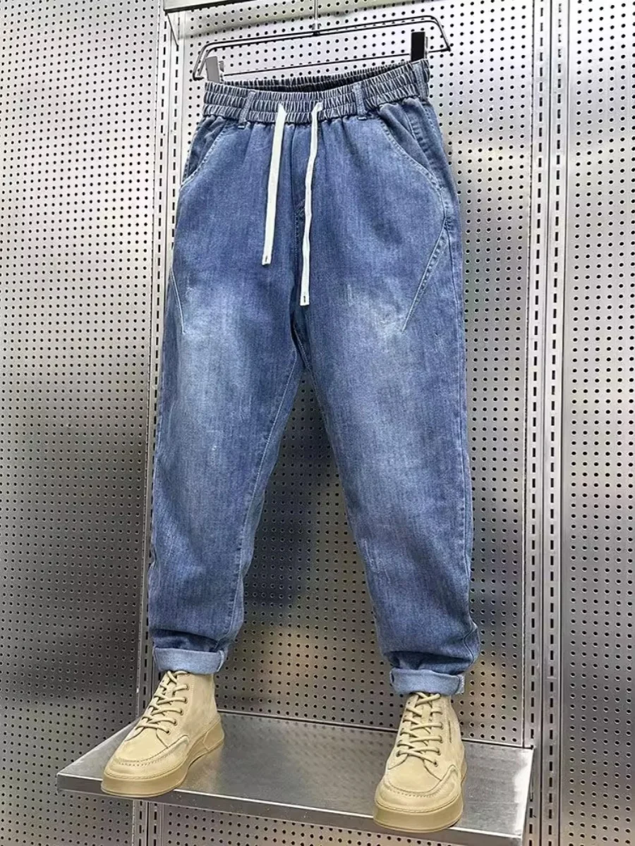 

plus Size 300 Pou Big Men's Jeans Casual Loose Fit High Waist Dstring Teenage Casual Harlan Pants Autumn Trendy Jeans