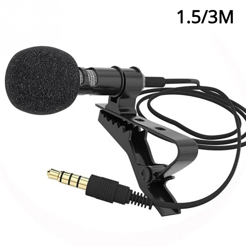 

3.5 mm Microphone Clip Tie Collar for Mobile Phone Speaking in Lecture 1.5m/3m Bracket Clip Vocal Audio Lapel Microphone