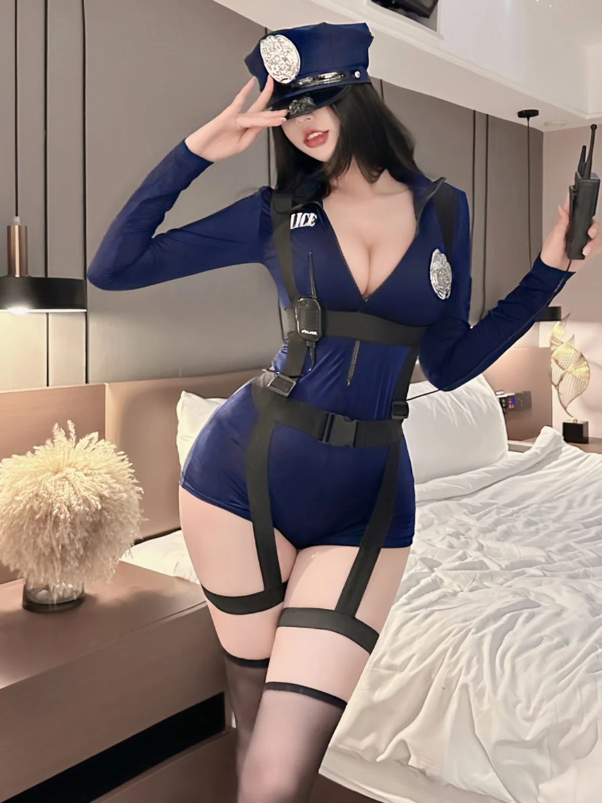 

Sexy orm Cosplay Bodysuit Women's Night Market Police Officer Flight Atnt OL Slim Fit One-Piece Suit Fem