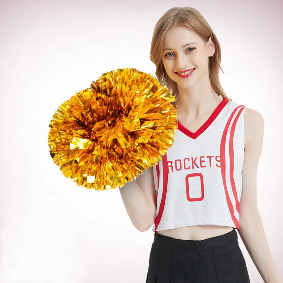 1Pcs Metallic PET Cheerleader Pom Ppom Girl Cheering Dance Decorator Cheerleading Pompon Pompoms Baton Hhandle colorfast