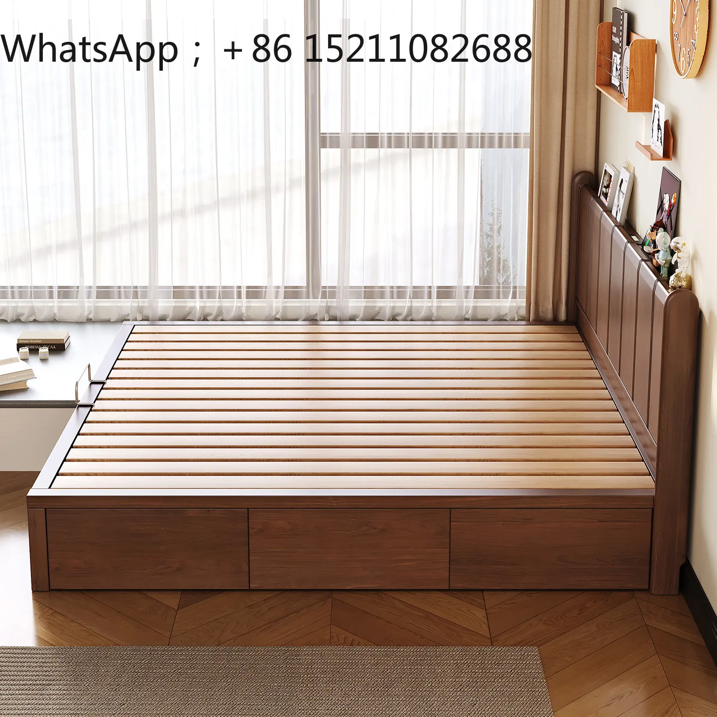 SCY all solid wood bay window connection splicing extension bed storage space saving tatami bed frame