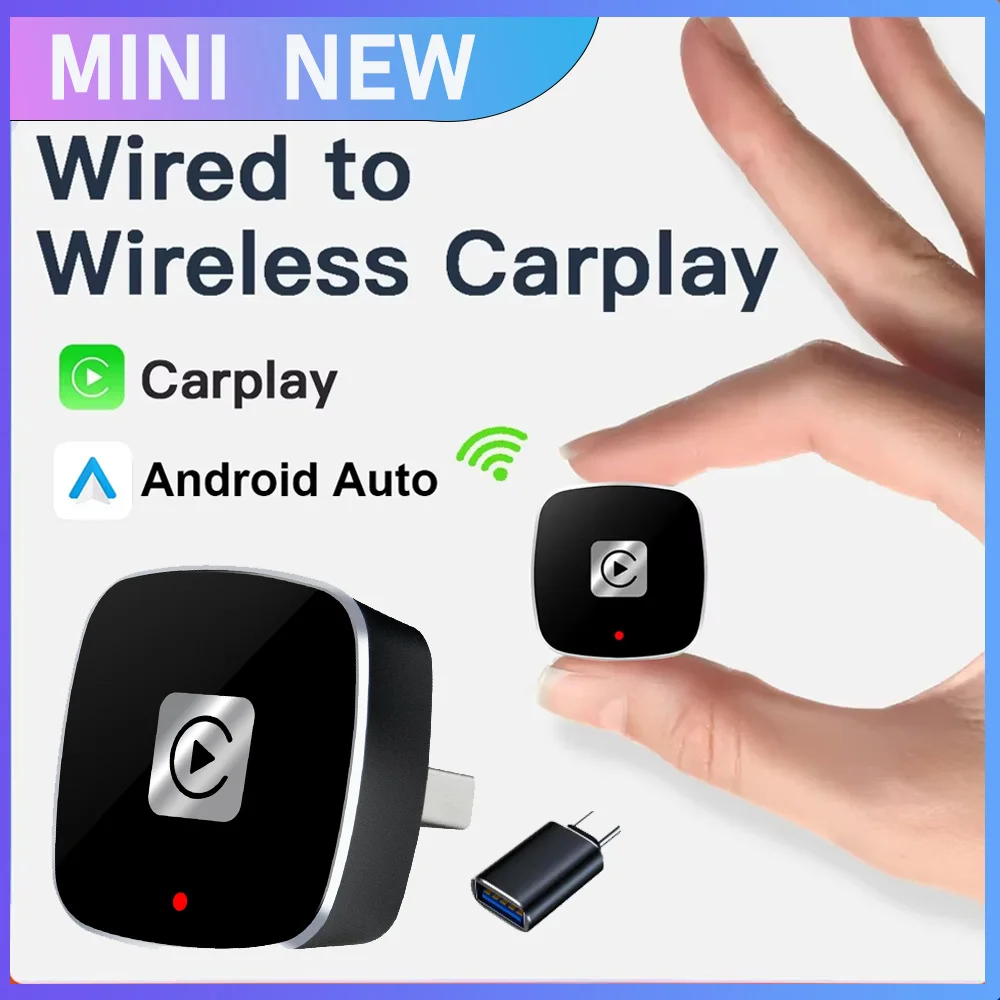 Hidden Style Mini Size 2-In-1 Wired To Wireless Carplay Adapter & Android Auto Wireless Adapter Plug & Play with Type C Adapter