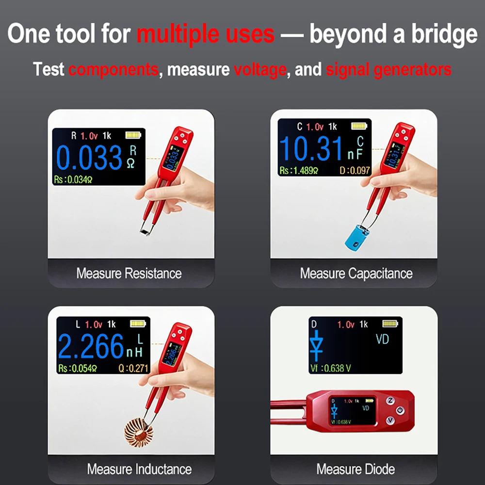 

DC5V 1A Smart Tweezer LCR Bridge Tester Resistance Inductance Capacitance Component Multimeter Tester PZEM-039