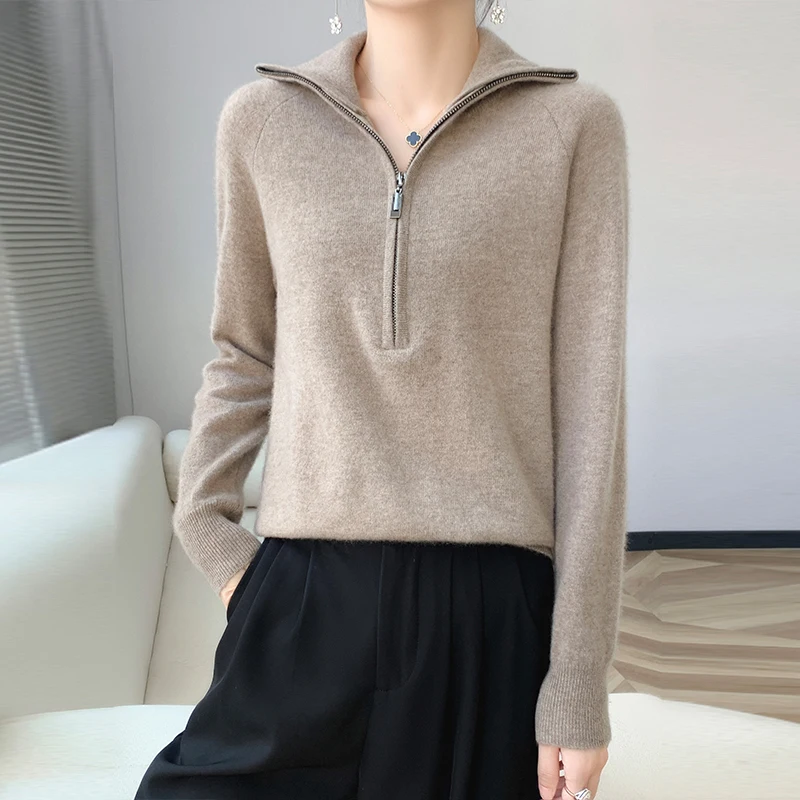 Fashion 100% merino wool cashmere women\'s sweater high neck solid color long sleeve pullover autumn and winter new top.