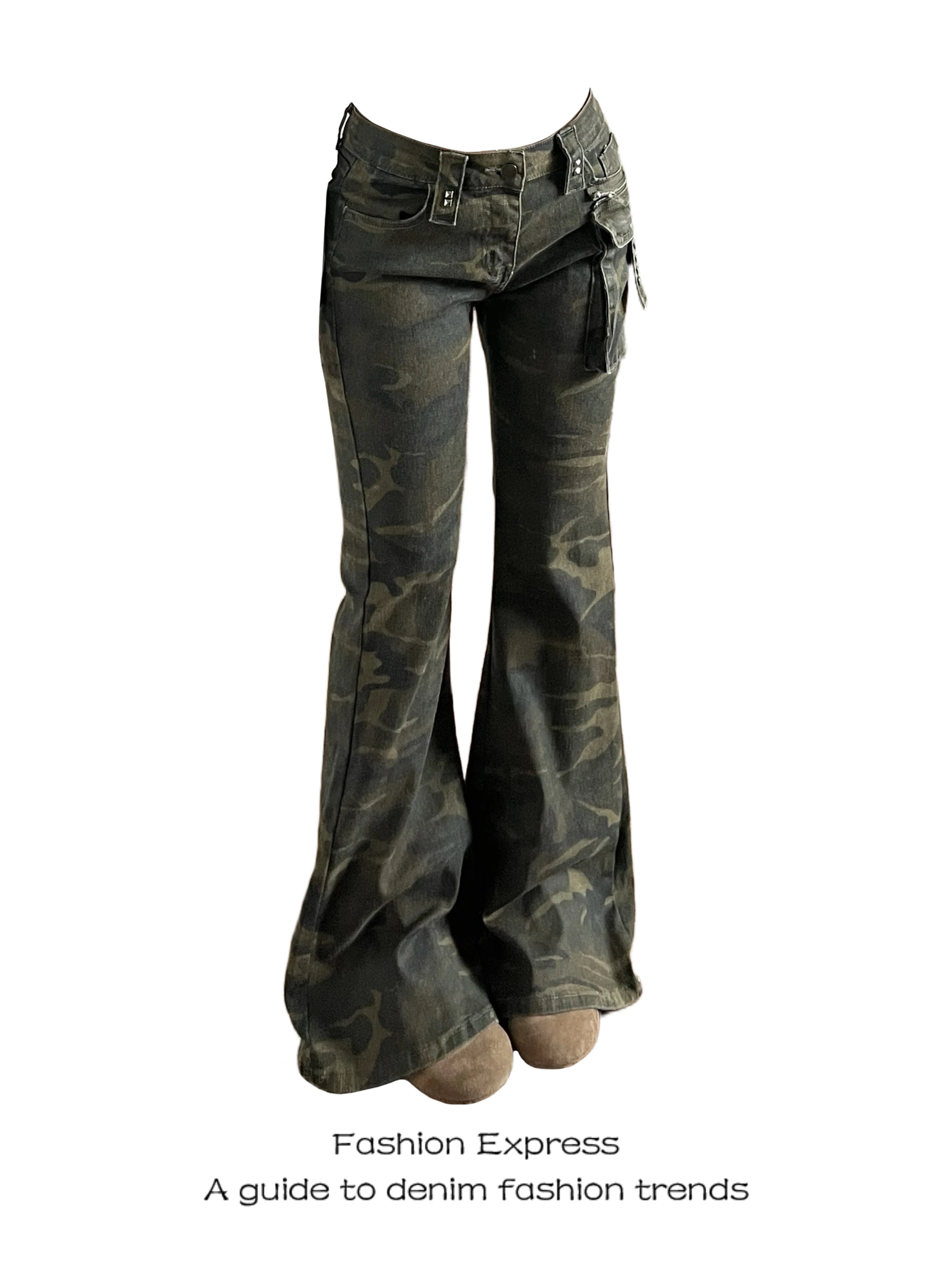 

American Sle Spicy Low Waist Slim Fit Camouflage Jeans Women's Spring Autumn New Sle Casual Wear Resistant Denim Pants