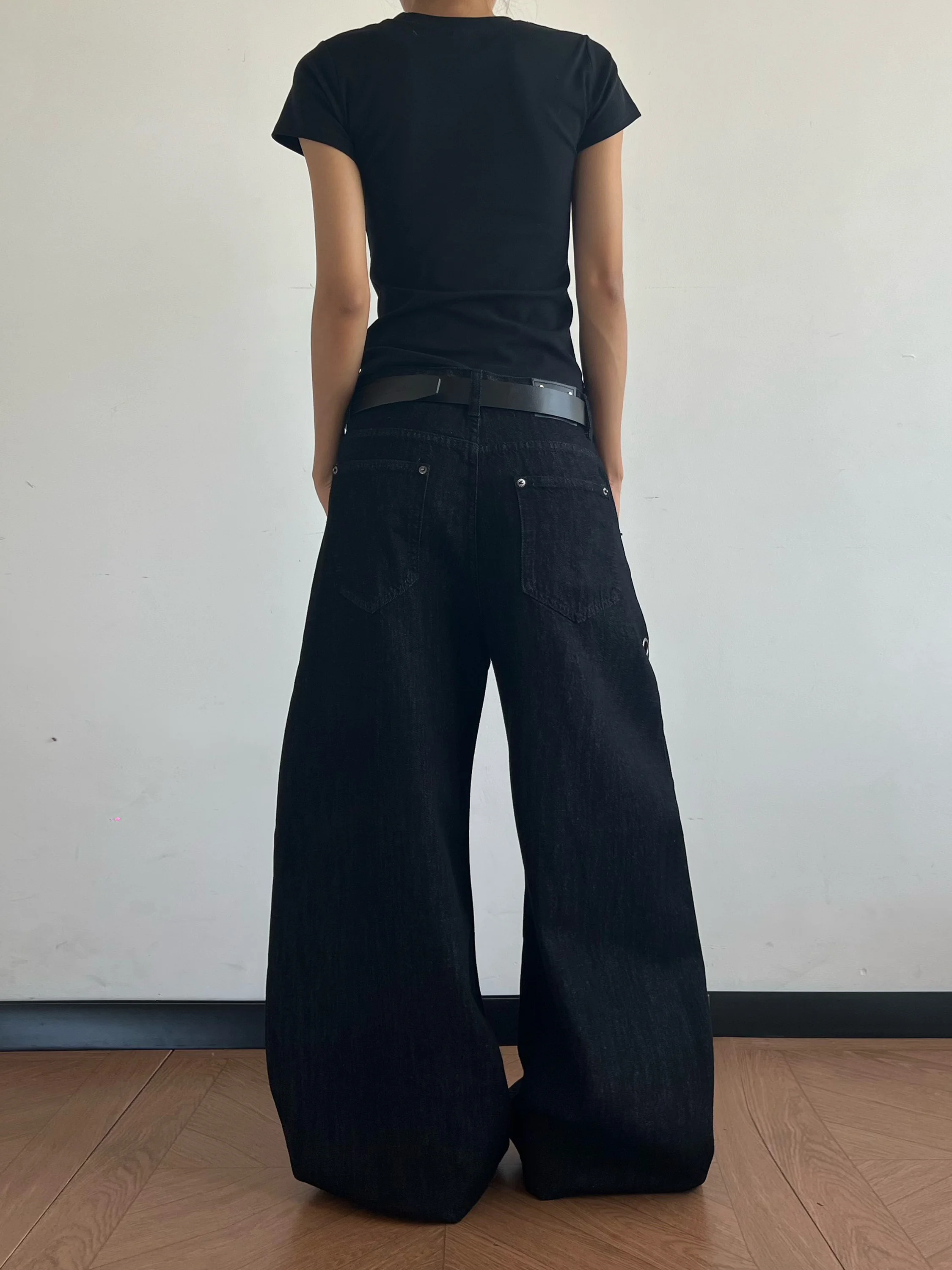 Retro American High Street Metal Hollow Chain Washed Loose Wide Leg Knife  Men's Jeans Versatile Trendy Trousers