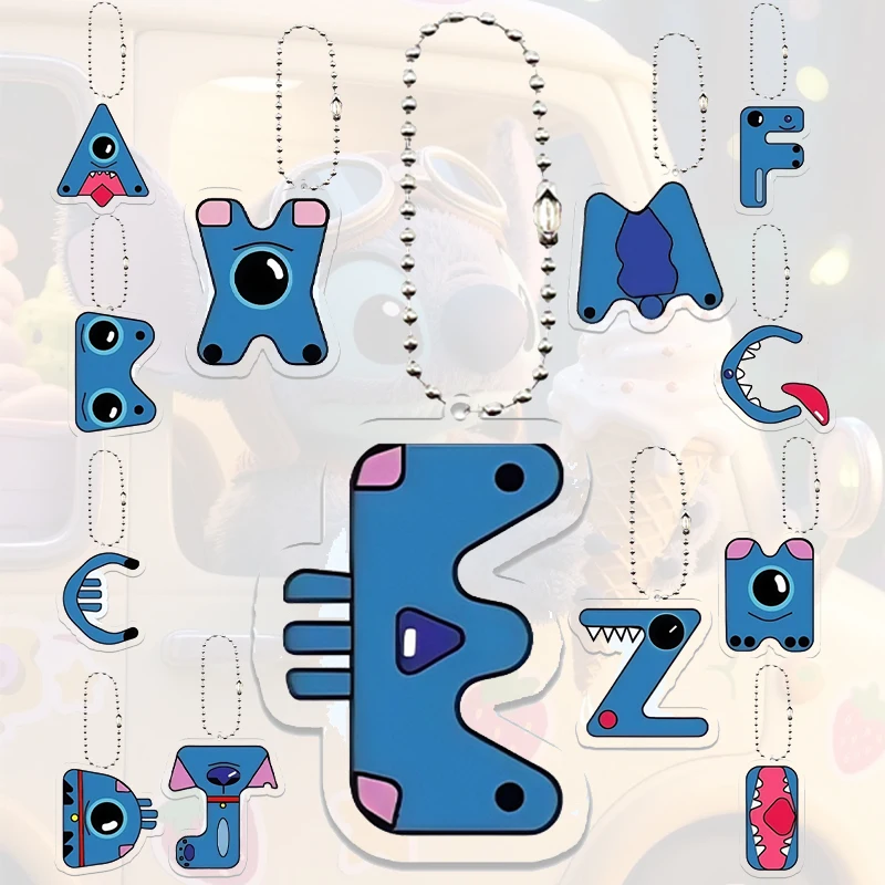 

Cartoon Anime Stitch Letters Printed Acrylic Keychain Kawaii Cute Keyring Backpack Pendant Car Bag Key Charm Gifts Toys Jewelry