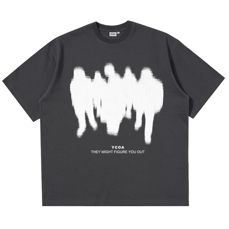 Men's T-Shirts Oversized Shadow Cotton Harajuku Goth Y2k Streetwear Tops Short Sleeve Korean Fashion Hip Hop Aesthetic Clothing image 4