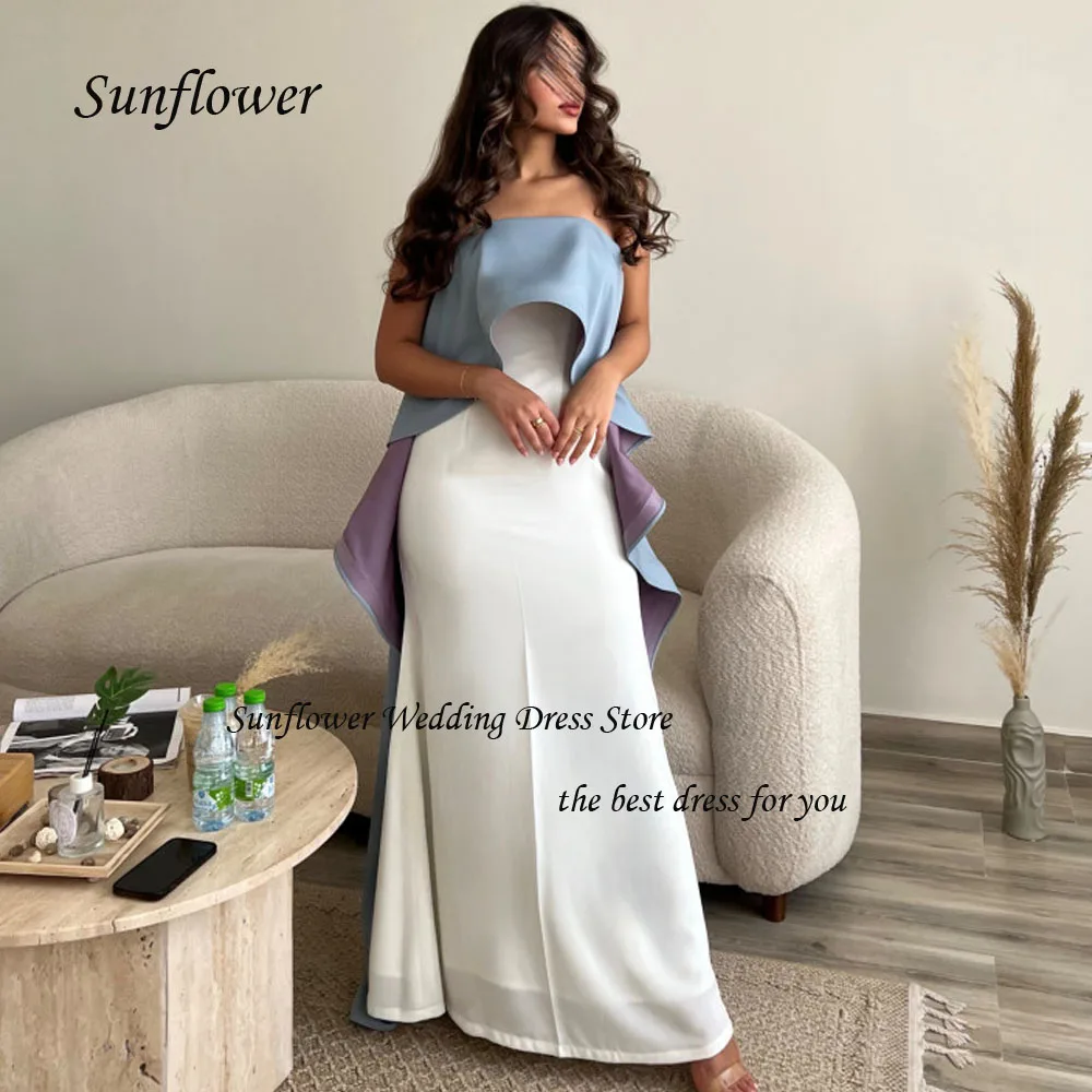 Sunflower Strapless Sleeveless Evening Dress 2023 Slim Crepe Prom dress Pleat Contrast Color Mermaid Ankle-Length Pary Dress