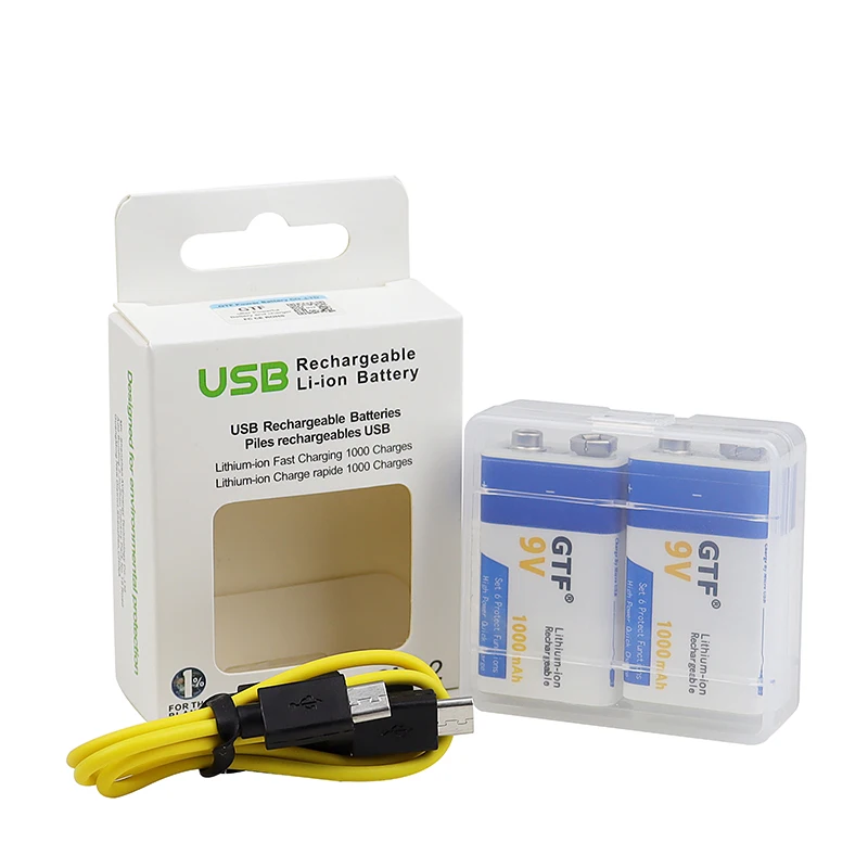 GTF ใหม่9V แบตเตอรี่1000MAh Li-Ion แบตเตอรี่9V แบตเตอรี่ชาร์จ Micro USB + 2 In 1สาย Micro USB