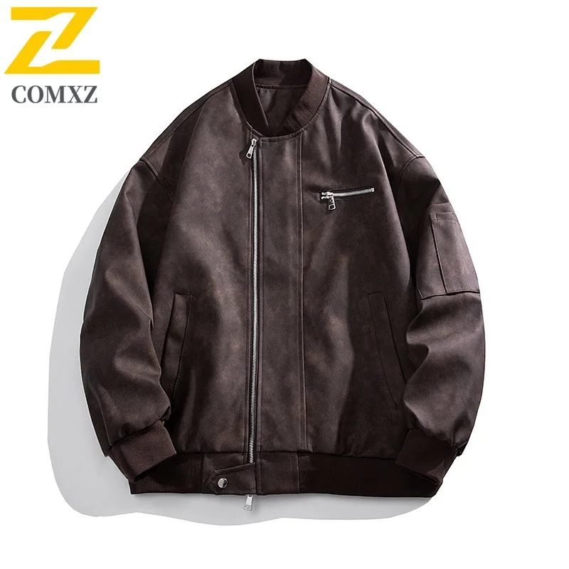 سترة COMXZ Urban للرجال بياقة واقفة وتسلق الصخور في الهواء الطلق معطف متين للدراجات النارية ملابس خريفية خفيفة الوزن للسفر بسيطة