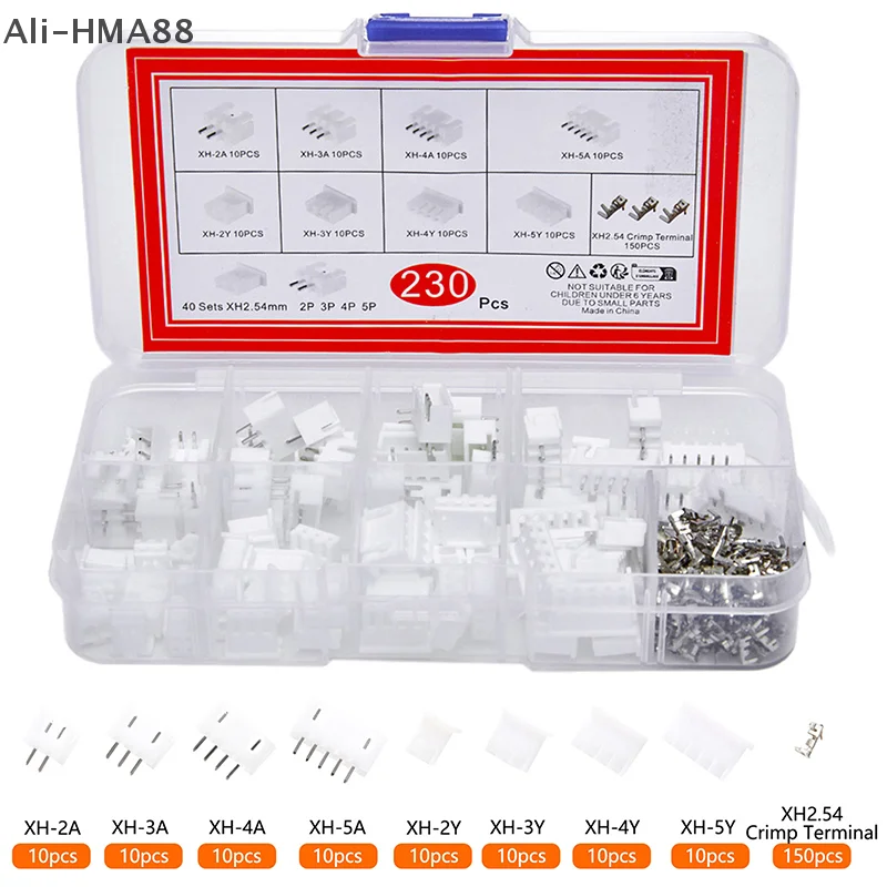 

230Pcs XH2.54 PH2.0 2p 3p 4p 5 Pin 2.54mm 2.0mm Pitch Terminal Kit JST Connector Wire Connectors Adaptor Box Packing