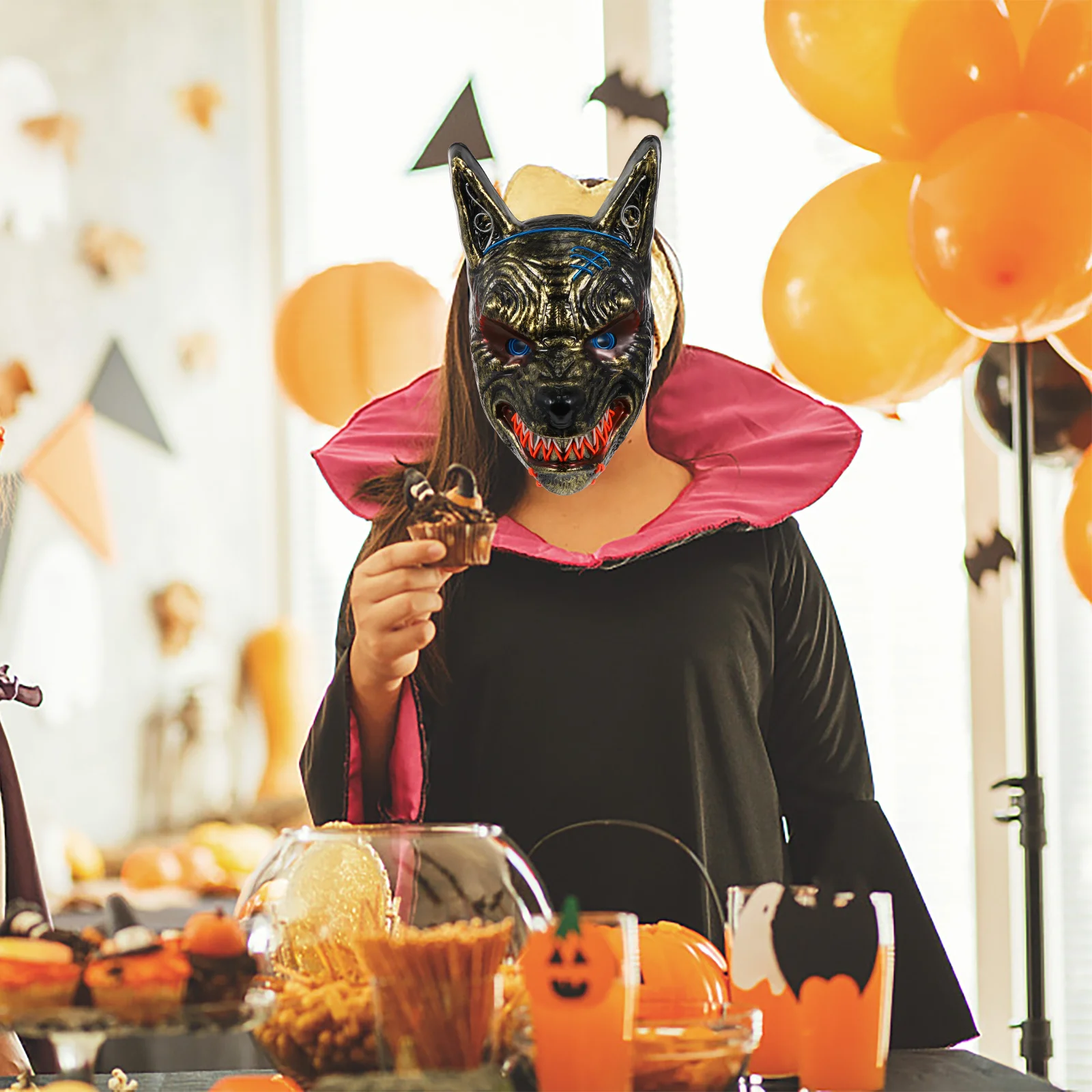 

1 шт. светодиодная маска на Хэллоуин, голова волка, светящаяся, страшная, легкая, для костюмированной вечеринки, концерта, маскарада, дома с привидениями