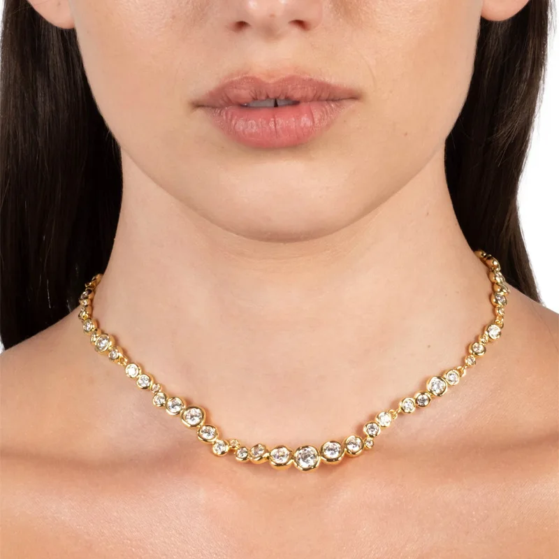 Fashion Water Droplet Round Zircon Necklace Bracelet Luxury Set Woman Top Quality Europe America Jewelry