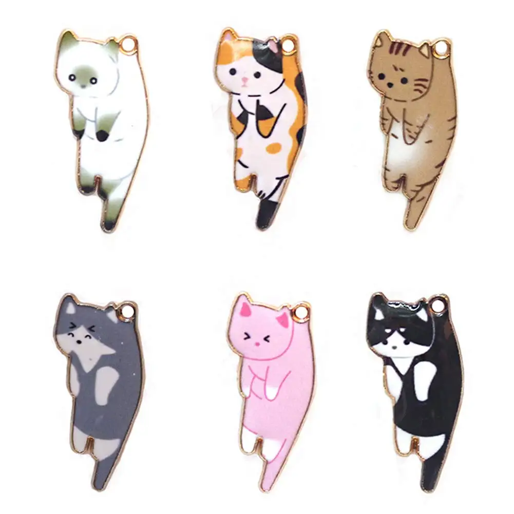 

12Pcs 6 Types Enamel Cat Charms Alloy Bracelets DIY Black Purple Pink Jewelry Making Charms Metal Necklace Charms Cat Craft