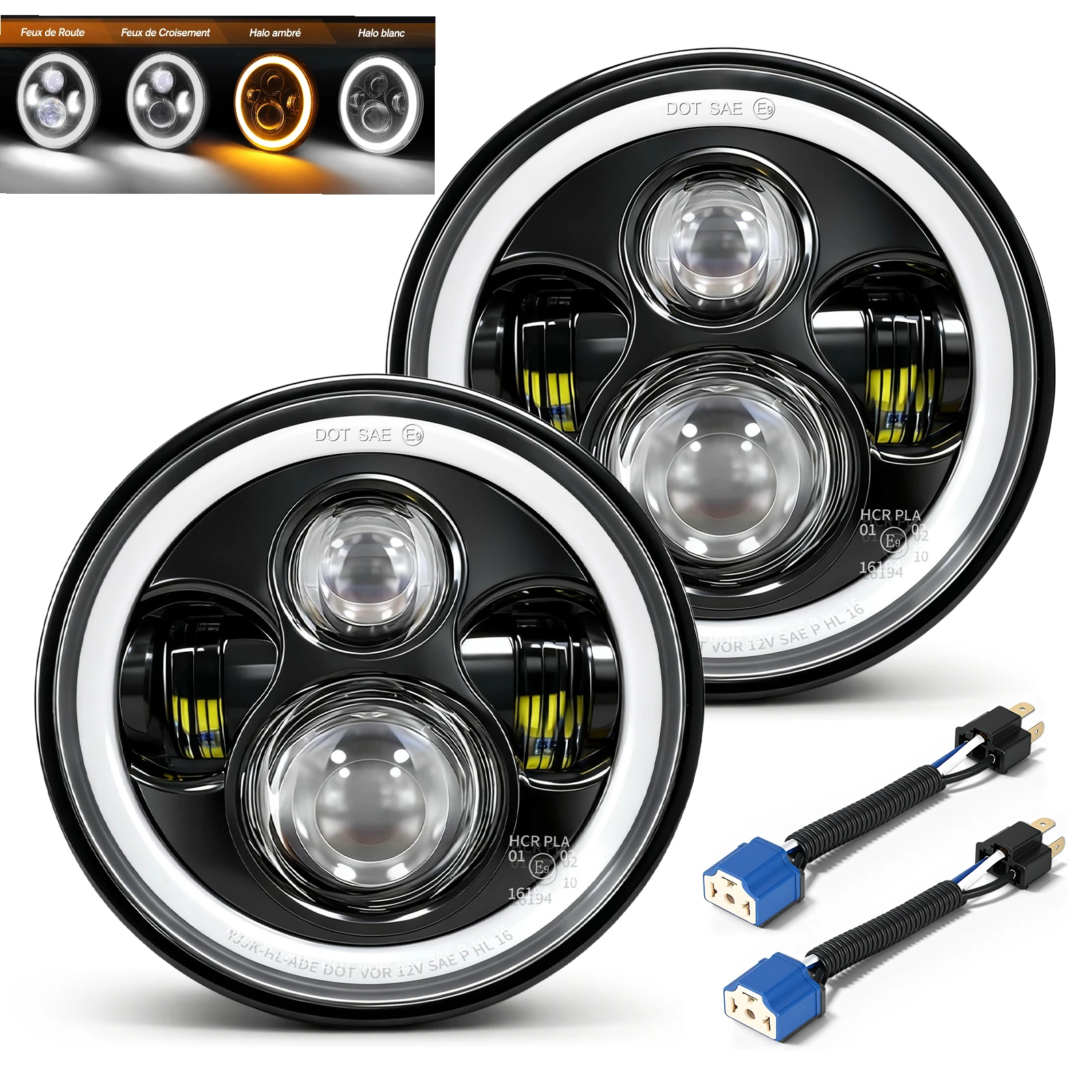 Braveway 7 Inch LED Car Headlight with Amber DRL High Brightness