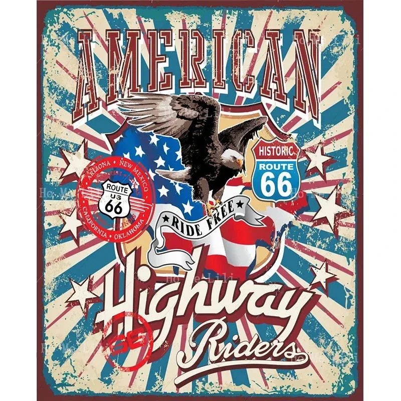 Eagle American Flag Rider Crack Highways 66 Mother Road Canvas Wall Art By Ho Me Lili For Livingroom Office Decor