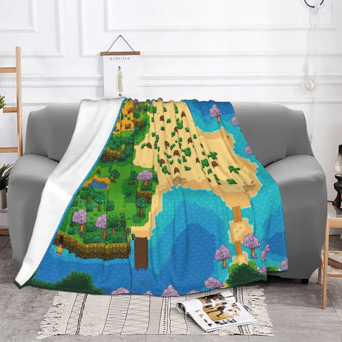 Stardew Valley Map Fleece Blanket Cartoon Anime Awesome Throw Blanket for Home Hotel Sofa Rug Piece