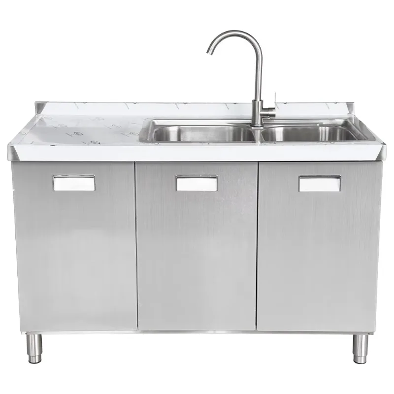 304 thickened version Stainless Steel Kitchen Cabinet 3 Doors Kitchen Cabinet With Double Sinks Integrated and self-installing