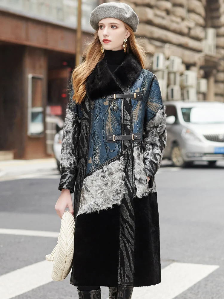 

Fashion Patty Winter Sheep Fur Women's Coat Mink Fur Collar Fashion Lamb Fur Grass Coat