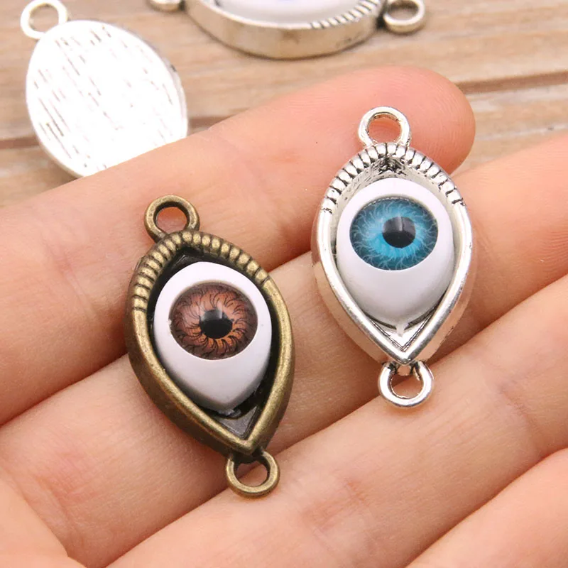 10PCS 2 Color 15*30mm Vintage Double Eyes Zinc Alloy Charms Connector DIY Bracelet Necklace Metal Jewelry Accessories