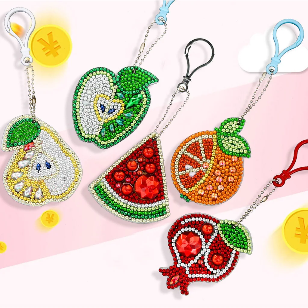 

Cartoon Painted fruit DIY Diamond Painting Keyring Mosaic Embroidery Cross Stitch Bag Pendant Birthday Gift Diamond Keychain