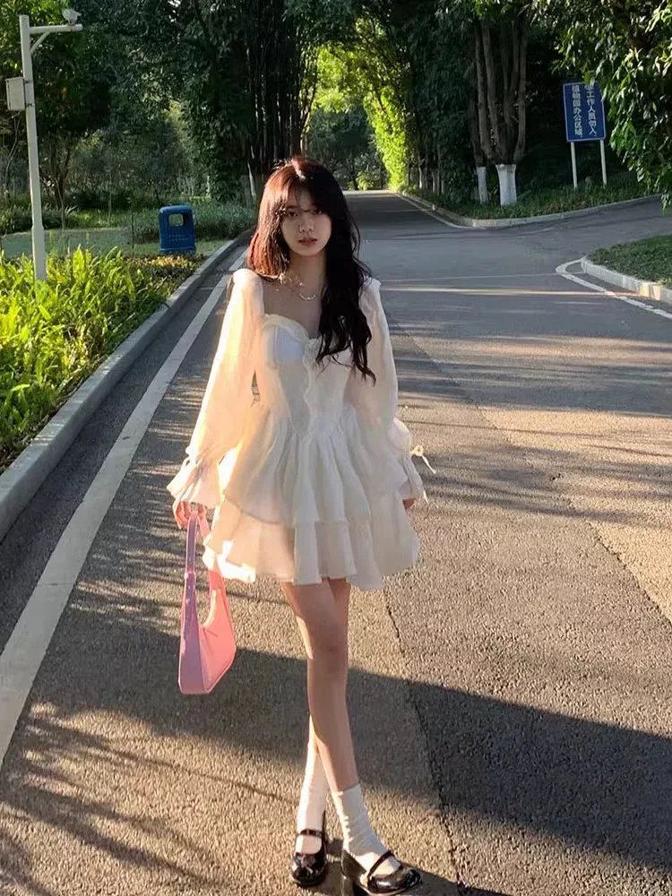 

Sweet Petite Chestnut Long Sve Princ Sle Puffy Skirt Dr Women's Tea Break Milk Series First Love Skirt