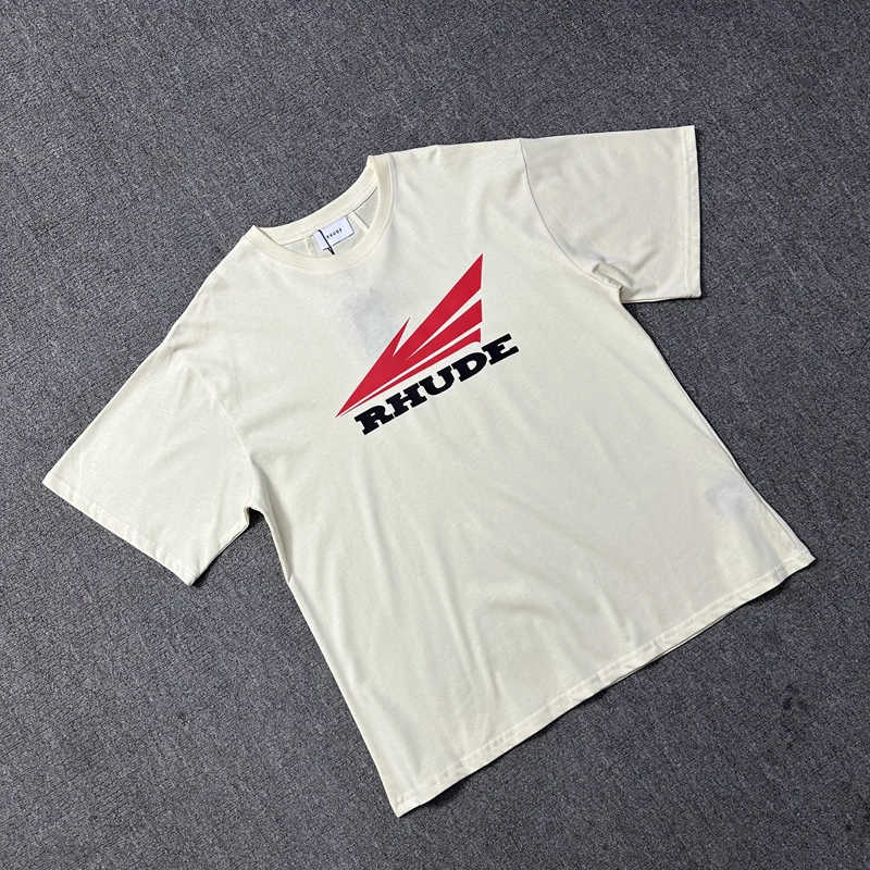 Real Photo High Quality Rhude T-shirt Summer Loose Cotton Round Neck Top Tee Casual Logo Print Short Sleeve Men Women