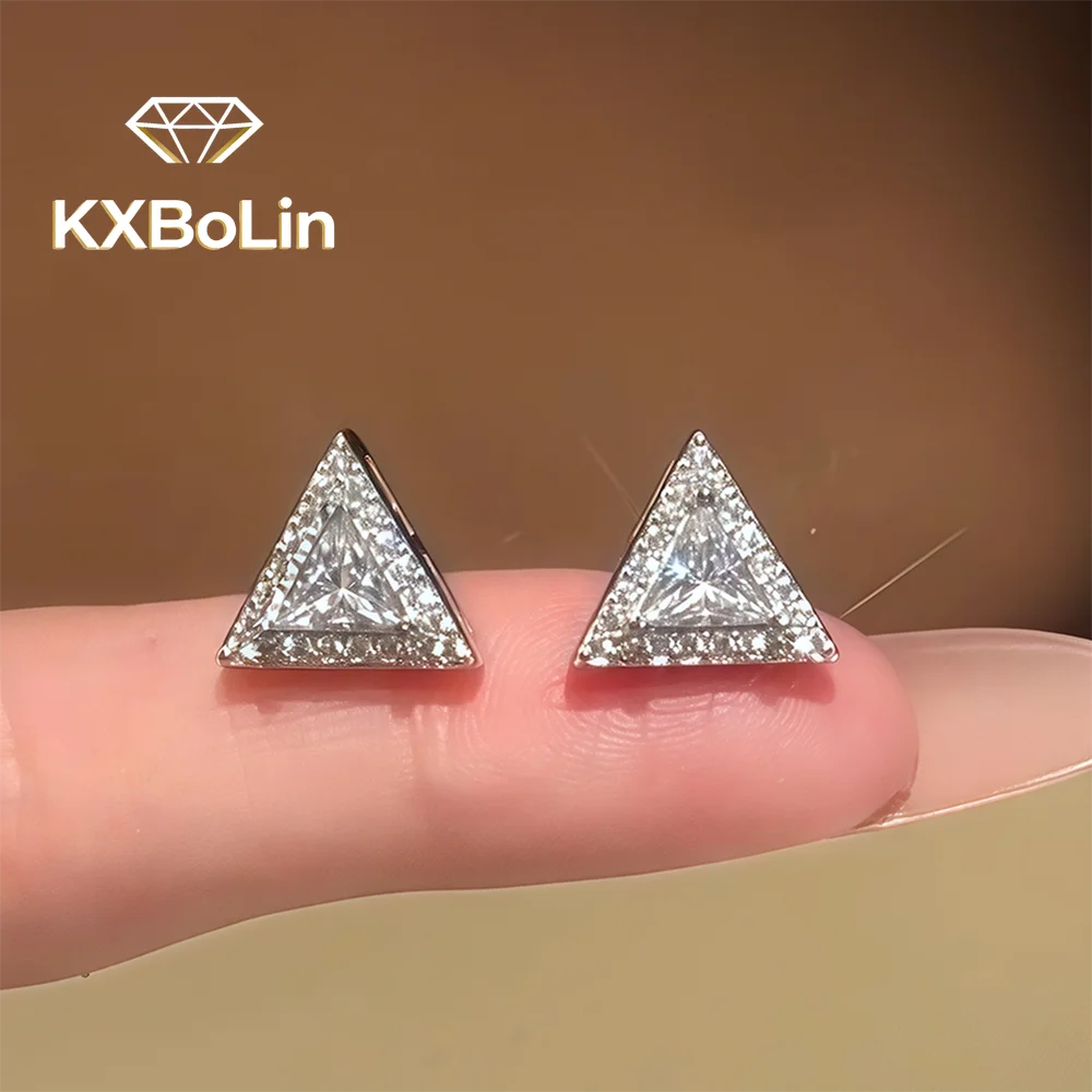 

Triangle Cut Halo Moissanite Stud Earring for Women Men 0.5carat Lab Diamond Ear Studs with Certificate S925 Silver Fine Jewelry