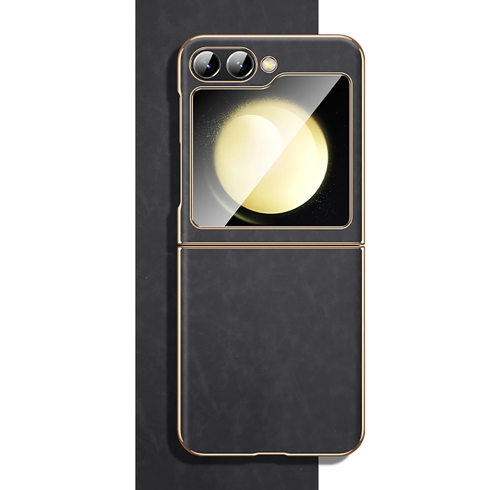 

Genuine Leather Case for Samsung Galaxy Z Flip 6, Camera Plating Edge Shockproof Cowhide Cover Slim Oil Wax Phone Case