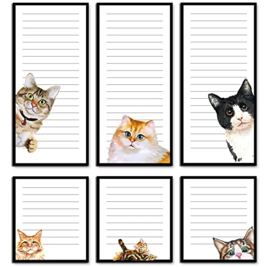 6 Pack Cats Magnetic Notepads for Fridge to Do List Notepads Grocery List Magnet Paper Pad 50 Sheets Per Pad Cute Magnetic Memo