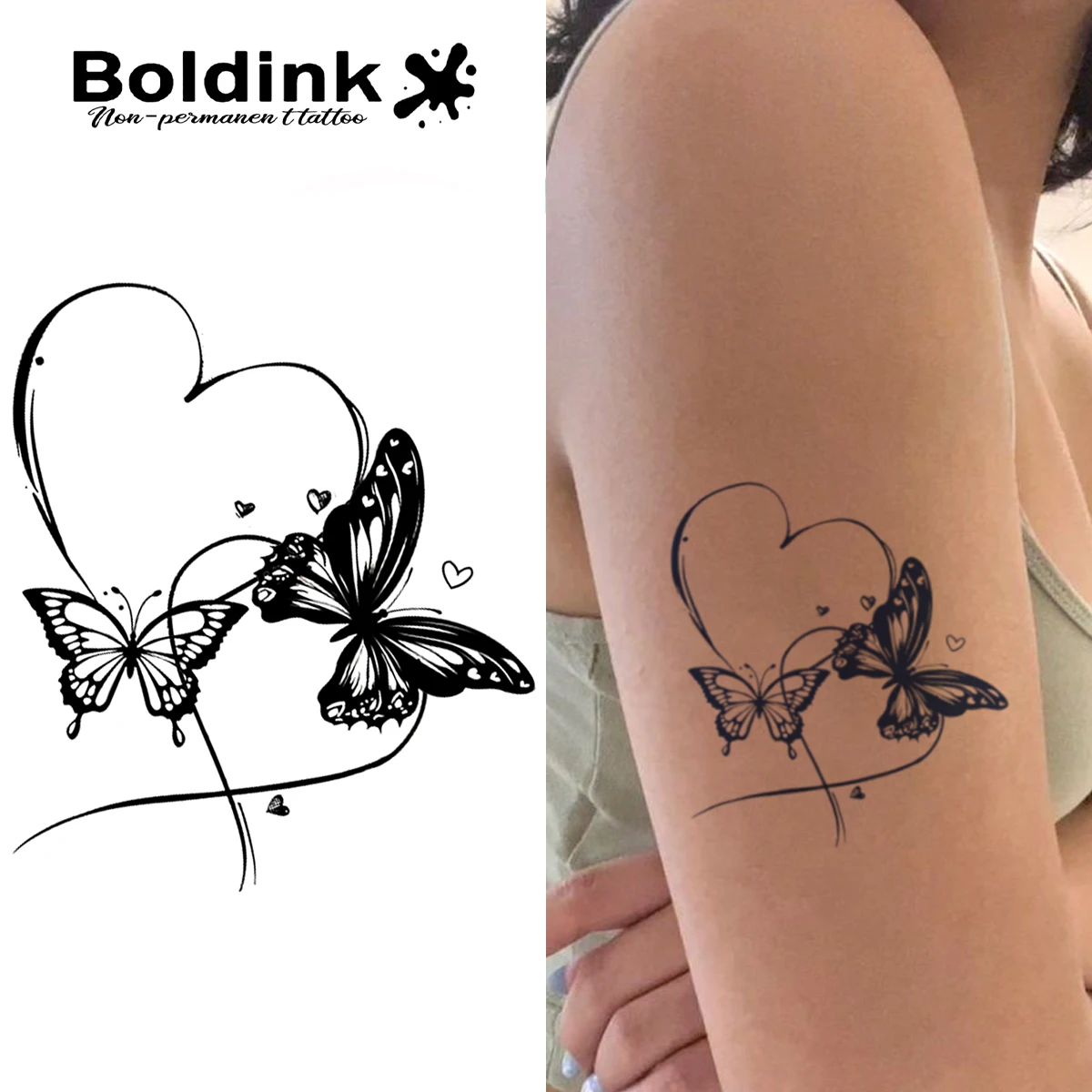 

Boldink Butterflies and Heart Temporary Tattoo,Lasts To 15 Days New Technology Magic Waterproof Semi Permanent Sticker.