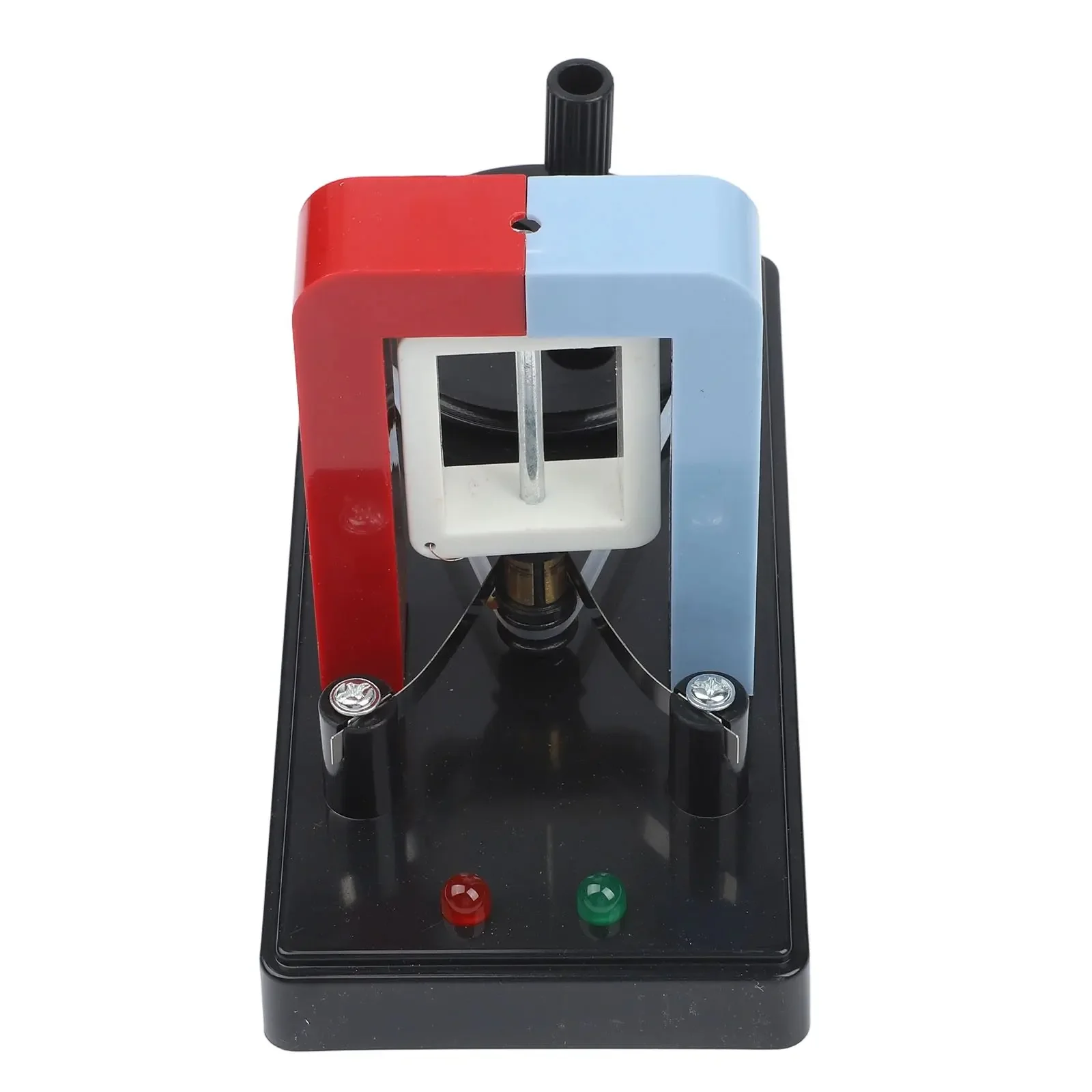Educational Hand Crank Generator with Dual LED Indicators for Physics Experiments Demonstrating Conversion of Mechanical Energy