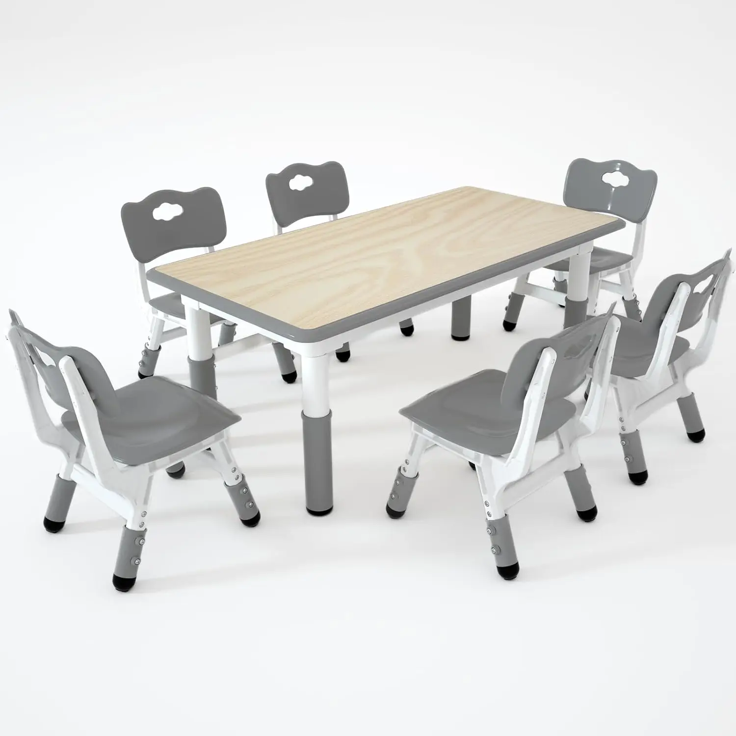 

Adjustable Kids Table and 6 Chairs Set with Wipe-Clean Desktop for Home, School, and Play