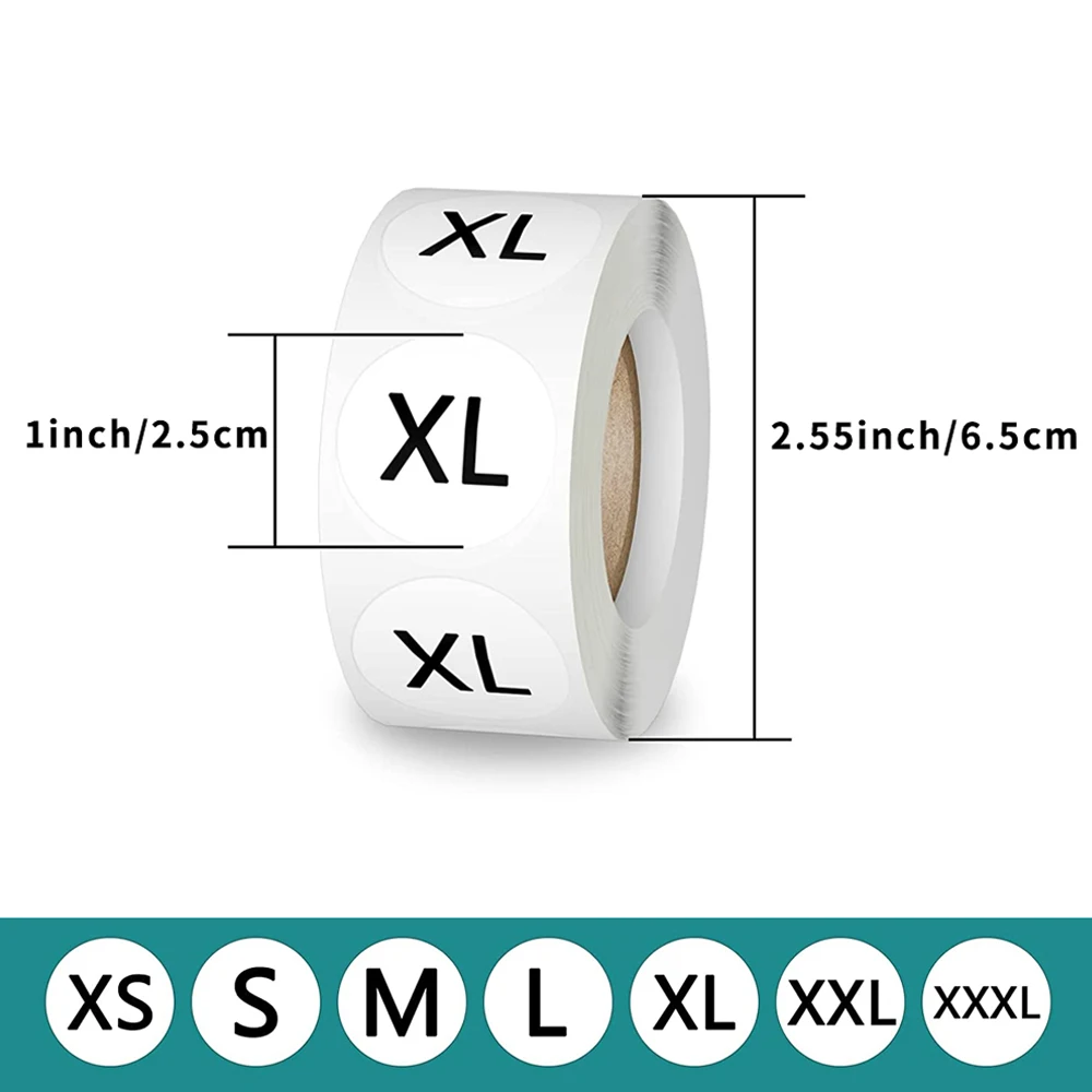 500 Buah/Gulungan Stiker Label Ukuran 2.5Cm Stiker Label Perekat untuk Gaun Topi Pakaian Supermarket S/XS/M/L/XL/XXL Stiker Simbol