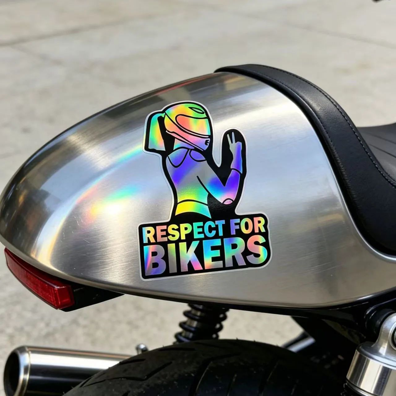 2D Flat 1Pc Holographic Respect For Bikers Slogan Waterproof Vinyl Sticker For Motorcycle Fuel Tank Helmet Body Decor